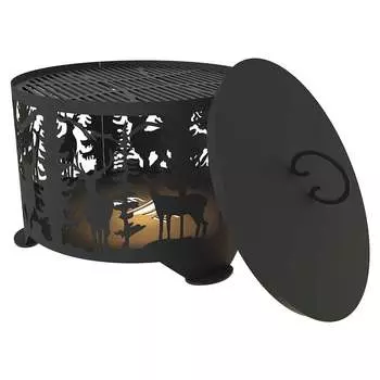 Комплект костровая чаша с решеткой гриль и крышкой пламегасителем FIRE-HOUSE олени диаметр 50 с плоским дном Pd2-500олени