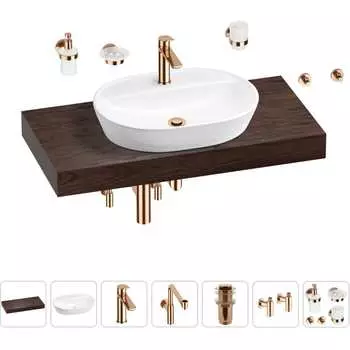 Комплект мебели для ванной комнаты с раковиной Wellsee Genuine Tree 201013864