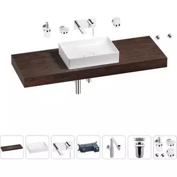 Комплект мебели для ванной комнаты с раковиной Wellsee Genuine Tree 201017626