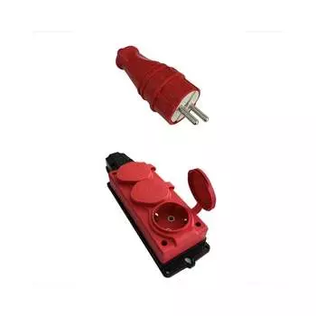 Комплект nvo NVO каучуковая кабельная колодка 3 гнезда с заземлением и крышкой 16А IP54 + вилка цвет красный 4401 412 NVO-KI-COMBI-K-3-V-16-54-RED
