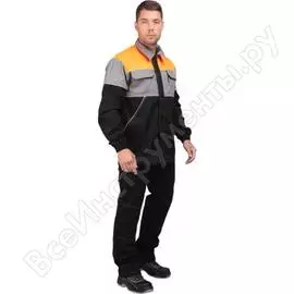 Костюм гк спецобъединение автосервис черный с серыми и оранжевыми вставками, р. 88-92, рост 170-176 кос 557/ 88/170