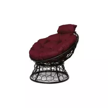 Кресло M-GROUP ПАПАСАН мини с ротангом, черное, бордовая подушка 12070402