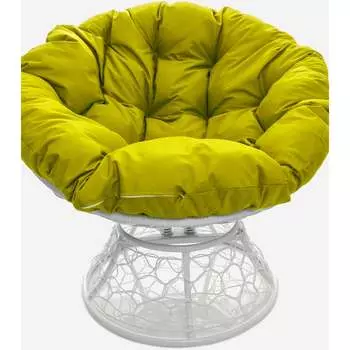 Кресло M-GROUP ПАПАСАН пружинка, с ротангом, белое, жёлтая подушка 12050111