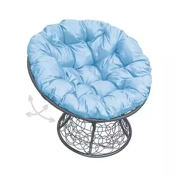 Кресло M-GROUP ПАПАСАН пружинка, с ротангом, серое, голубая подушка 12050303