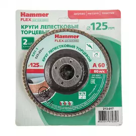 Круг лепестковый торцевой клт-1 flex 213-017 (2 шт; 125х22 мм; р60) hammer 498225