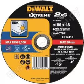 Круг отрезной extreme (для нержавеющей стали, 180x22.2x1.6 мм, тип 4) dewalt dt43938