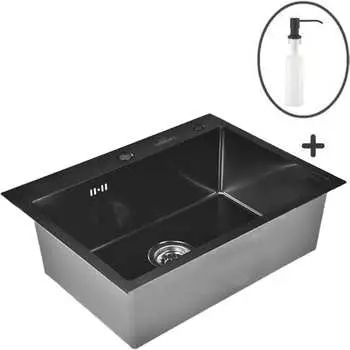 Кухонная мойка WISENT ws37050b с pvd покрытием (70x50 см) с дозатором WS37050B/WGER019B/W405B