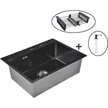 Кухонная мойка WISENT ws37050b с pvd покрытием (70x50 см) с раздвижным коландером и дозатором WS37050B/WGER019B/W405B/W302644B