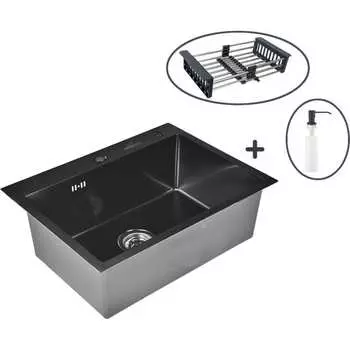 Кухонная мойка WISENT ws36050b с pvd покрытием (60x50 см) с раздвижным коландером и дозатором WS36050B/WGER019B/W405B/W302644B