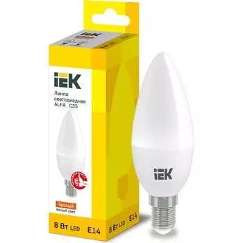Лампа IEK LED ALFA C35 свеча 8Вт 230В 3000К E14 LLA-C35-8-230-30-E14