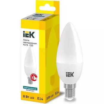 Лампа IEK LED ALFA C35 свеча 8Вт 230В 4000К E14 LLA-C35-8-230-40-E14