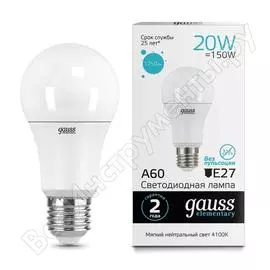 Лампа Gauss LED Elementary A60 20W E27 4100K 23229
