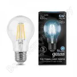 Лампа Gauss LED Filament A60 E27 6W 4100К 102802206