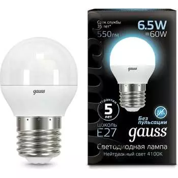 Светодиодная лампа Gauss LED Globe E27, 6.5W, 150-265 В, 4100K 105102207