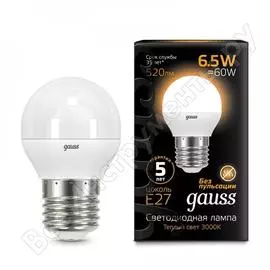 Светодиодная лампа Gauss LED Globe E27, 6.5W, 100-240 В, 2700K 105102107