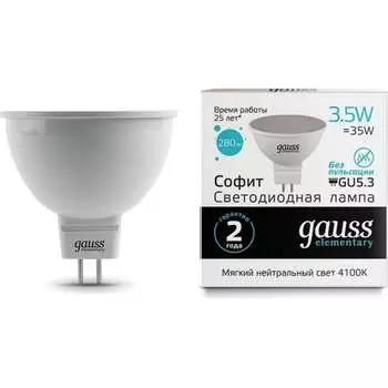 Лампа Gauss LED Elementary MR16 GU5.3 3.5W 4100K 13524
