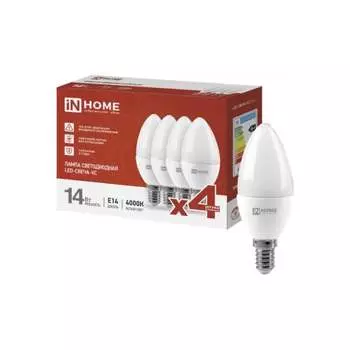 Лампа светодиодная IN HOME LED-СВЕЧА-VC 4PACK 4690612052328