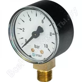 Манометр радиальный корпус dn 50 мм, 1/4" stout rg008q0c19c2h5