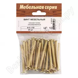 Мебельный латунированный винт ЕВРОПАРТНЕР М6х60 20 шт. 6 1610 6