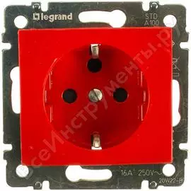 Механизм розетки legrand 1-м сп valena с блоком немецкий стандарт с заземлением красный leg 774327