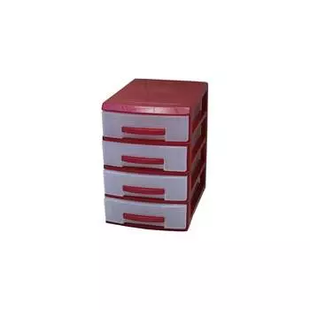 Мини-комод РОССПЛАСТ 4 ярус красный перламутр/прозрачный В25*Ш18*Г25 526284