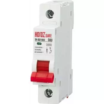 Миниатюрный автоматический выключатель HOROZ ELECTRIC SAFE (MCB 1P C63) 1P 63A C 4.5kA 230V 114-002-1063 HRZ00002636