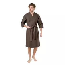 Мужской вафельный халат вотекс кимоно, размер 48-50, коричневый 969 0840-15454001-50170