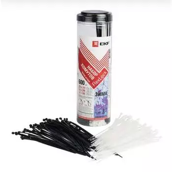 Набор черно-белых хомутов ekf зима 600 шт. 2.5x100 3.6x200 3.6x280 flexlock proxima 1578919