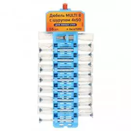 Набор дюбелей с шурупами ЕВРОПАРТНЕР Multi 8 шуруп 4х50 16 KM4 0001