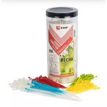 Набор хомутов цветных ekf весна 650 шт, 2.5x100, 3.6x200, 3.6x280 flexlock proxima 7561467
