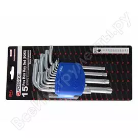 Набор ключей forsage torx г-образных, 15 предметов в пластиковом держателе 26052