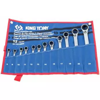 Набор комбинированных трещоточных ключей (8-24 мм, чехол из теторона, 12 предметов) king tony 12212mrn