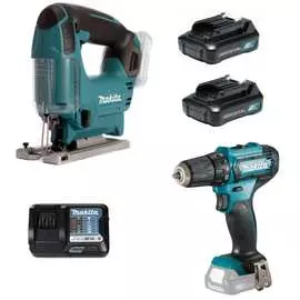 Набор makita clx237: аккумуляторный лобзик jv101dz + аккумуляторная дрель-шуруповерт df333dz