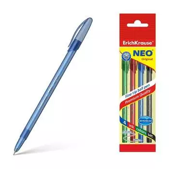 Набор шариковых ручек ErichKrause Neo Stick Original 0.7, цвет чернил: синий, черный, красный, зеленый 47509