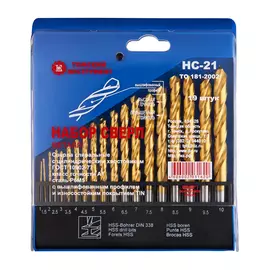 Набор сверл по металлу нс 21и (19 шт; 1-10 мм; р6м5; tin) тиз 4607094840565