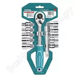Набор торцевых головок, 1/2, головки 10 - 24 мм, с трещоточным ключом total tht141121