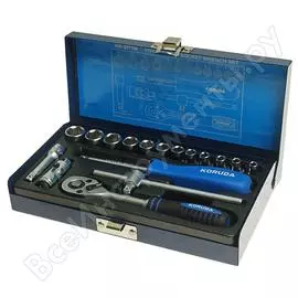 Набор торцевых головок koruda kr-2017m dr 6-гранные, 17 предметов, металлический кейс kr-2017m