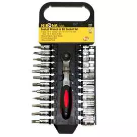 Набор торцевых головок nikona с трещоткой, 1/4", 4-13мм, торц. биты, пластиковый держатель, 25пр 09-913