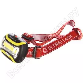 Налобный фонарь, черный, 1вт cob led, 3 режима, 3хr6 ultraflash led5358 13634