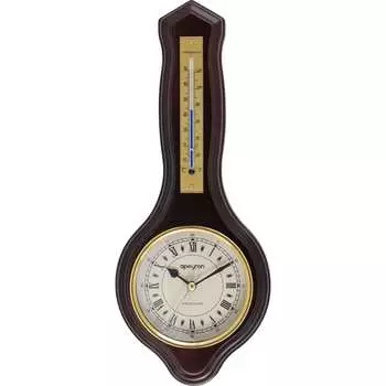 Настенные бесшумные часы Apeyron термометр, темное дерево массив гевеи, размер 33.5x13.6 см WD2207-983-1