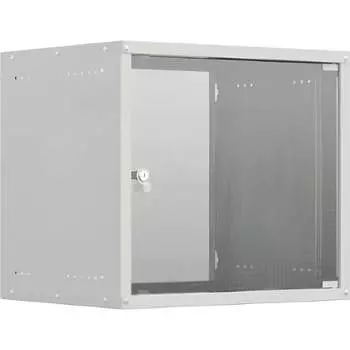 Настенный телекоммуникационный шкаф NTSS LIME 9U 550x450x500мм, 2 профиля 19, дверь стеклянная, боковые стенки несъемные, разобранный, серый NTSS-WL9U5545GS