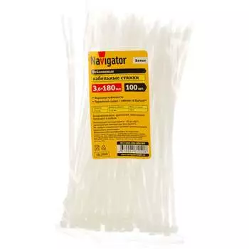 Нейлоновый хомут Navigator NCT-036-180-100/WH 71041