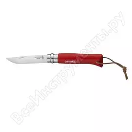Нож opinel trekking №8 нержавеющая сталь, кожаный темляк, красный 1705