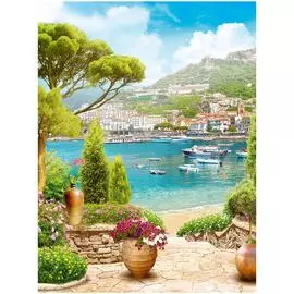 Обои ТОП ФОТООБОИ Терраса с видом на море и город 12-1002-МF-2