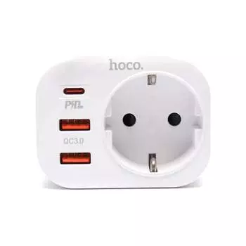 Однорозеточный сетевой фильтр Hoco ns3, 2xusb-a; type-c, 3а, белый 6931474766175