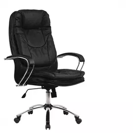 Офисное кресло метта "lk-11ch", кожа, хром, черное 531501