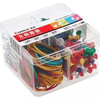 Офисный набор зажимов кнопок скрепок и резинок для денег COMIX B3645