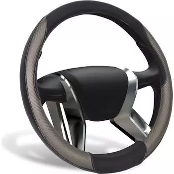 Оплетка на руль AZAR GROUPD RACE экокожа, вставки Карбон, прострочка серая, M, черный AZARD GROUP OPLA0170