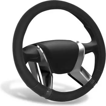 Оплетка на руль FAVOR экокожа, вставка внизу виниловая двойная глянцевая, прострочка серая, M, черный AZARD GROUP OPLA0210