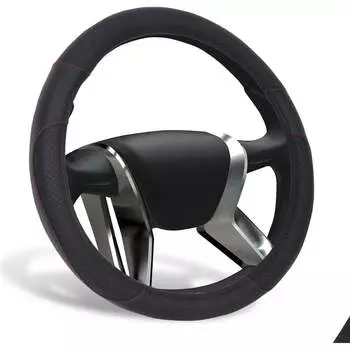 Оплетка на руль PLAID экокожа, вставки Карбон, прострочка красная, M, черный AZARD GROUP OPLA0160